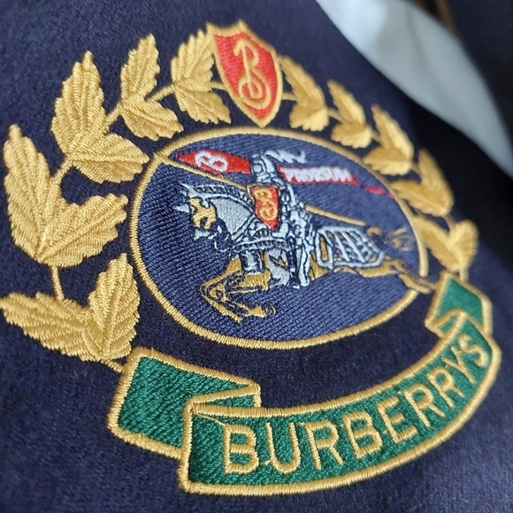 Vintage Burberrys Wool Bomber Coat Size 8 Navy Blue Equestrian Logo Classy - Picture 7 of 16